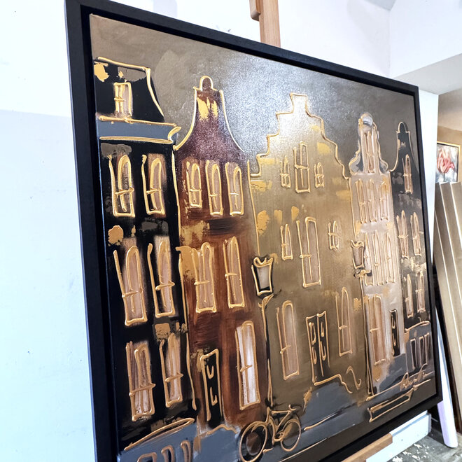 Schilderij- 100x100cm - Rick Triest - Amsterdam Herengracht -Bronze paint