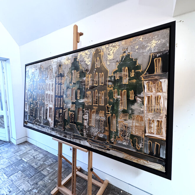 Painting- 100x200cm - Amsterdam LUXURY style - grachten gevels in omber & Gold #6