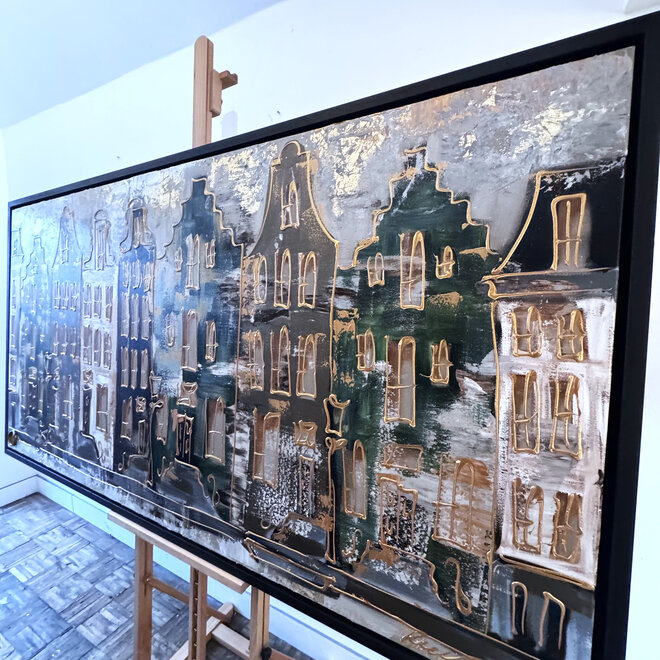 Painting- 100x200cm - Amsterdam LUXURY style - grachten gevels in omber & Gold #6