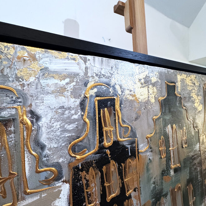 Painting- 100x200cm - Amsterdam LUXURY style - grachten gevels in omber & Gold #6