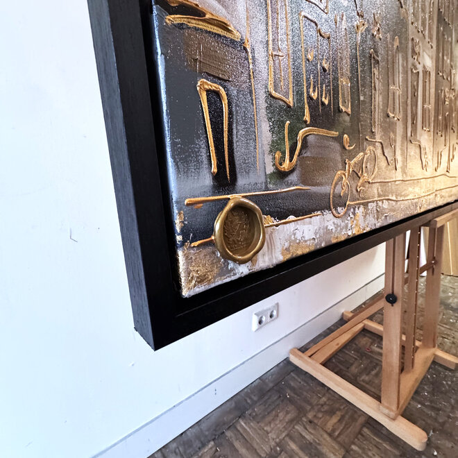Painting- 100x200cm - Amsterdam LUXURY style - grachten gevels in omber & Gold #6