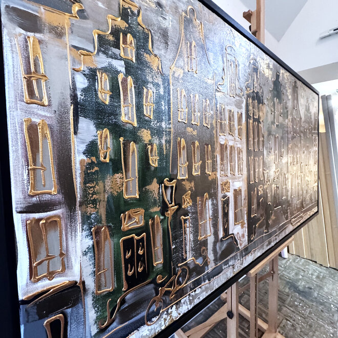 Painting- 100x200cm - Amsterdam LUXURY style - grachten gevels in omber & Gold #6