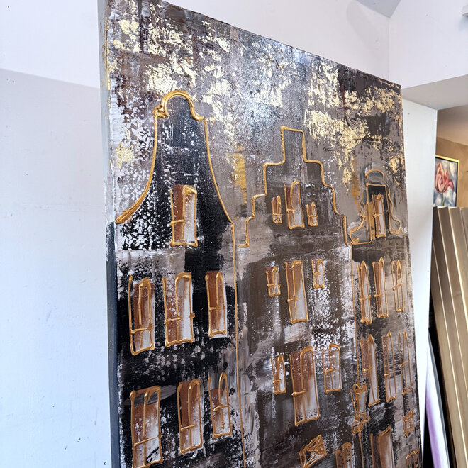 Schilderij- 100x150cm - Rick Triest - Amsterdam LUXURY style - grachten gevels in omber & Gold #8