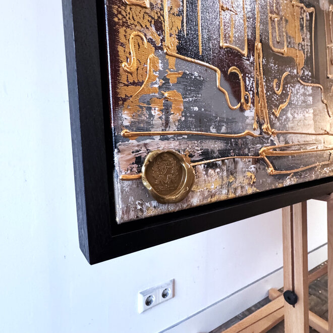 Schilderij- 100x150cm - Rick Triest - Amsterdam LUXURY style - grachten gevels in omber & Gold #9