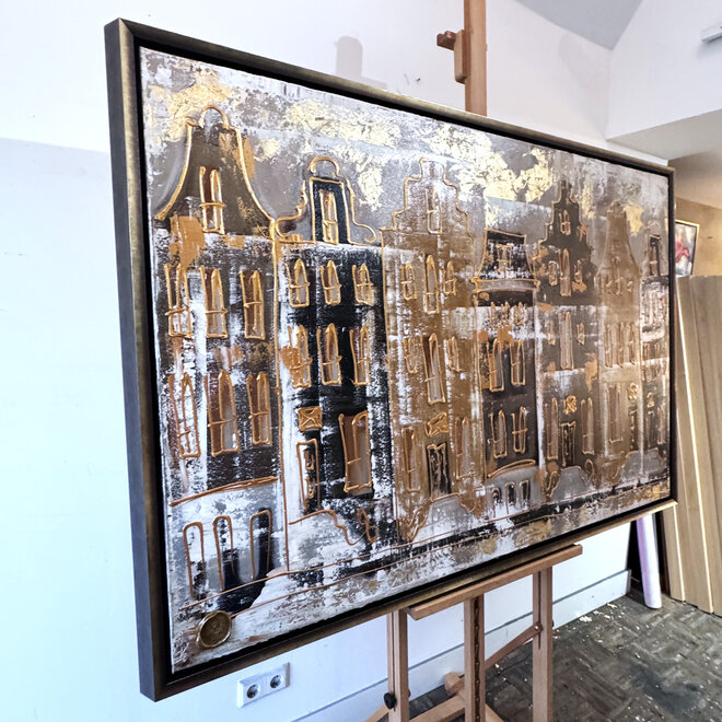 Schilderij- 100x150cm - Rick Triest - Amsterdam LUXURY style - grachten gevels in omber & Gold #10
