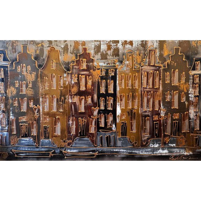 Painting- 120X200cm - Amsterdam LUXURY style - grachten gevels in omber & Gold - XL 2