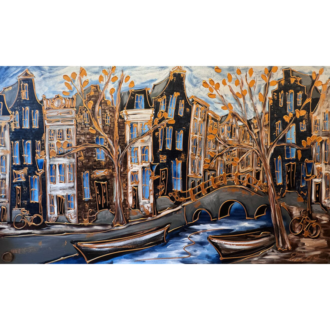 Painting- Rick Triest - 120X200cm - Amsterdam Herengracht -Blue & Gold #288