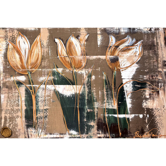 Schilderij -80x120 cm - Tulpenmanie - Luxury Tulpen - Bronze & Sienna #1