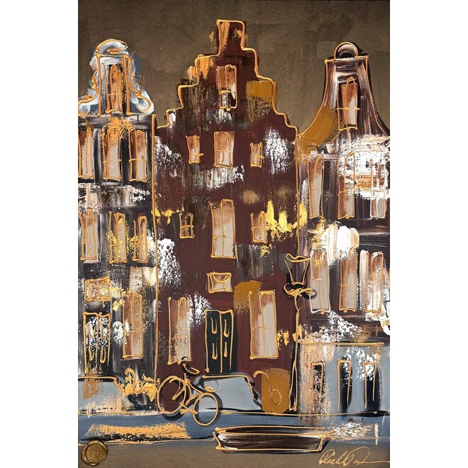 Painting- 80x120x4,5 cm - Rick Triest - Amsterdam LUXURY style - grachten gevels in omber & Gold #231