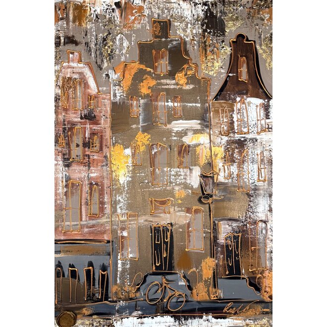 Painting- 80x120x4,5 cm - Rick Triest - Amsterdam LUXURY style - grachten gevels in omber & Gold #232