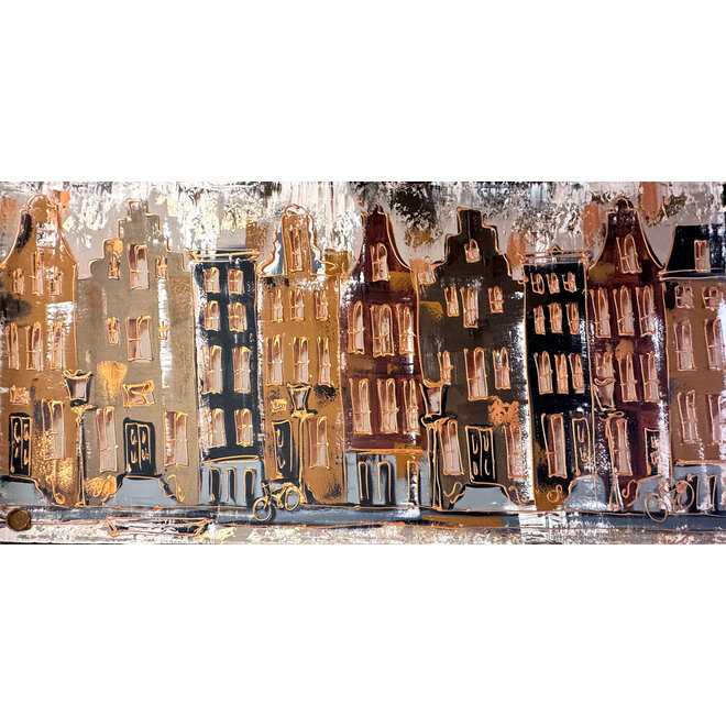 Painting- 100x200cm - Amsterdam LUXURY style - grachten gevels in omber & Gold #7