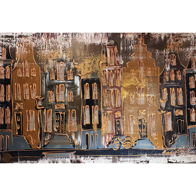 Painting- 100x150cm - Rick Triest - Amsterdam LUXURY style - grachten gevels in omber & Gold #11