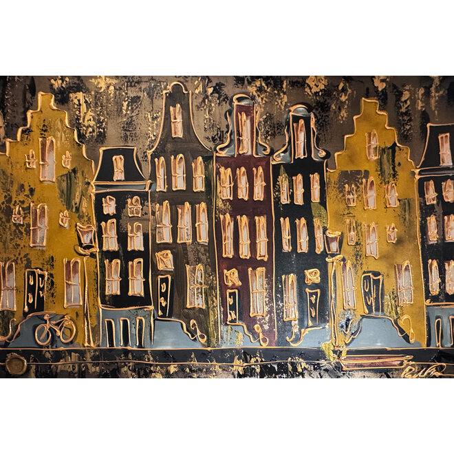 Schilderij- 100x150cm - Rick Triest - Amsterdam LUXURY style - grachten gevels in omber & Gold #14