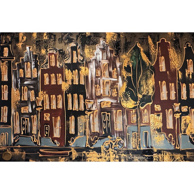 Painting- 100x150cm - Rick Triest - Amsterdam LUXURY style - grachten gevels in omber & Gold #15