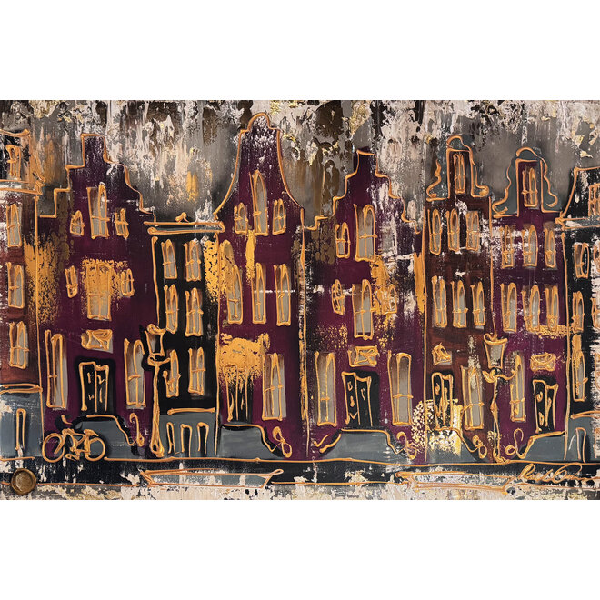 Schilderij- 100x150cm - Rick Triest - Amsterdam LUXURY style - grachten gevels in omber & Gold #16