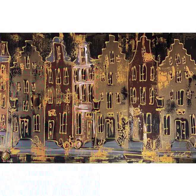 Painting- 100x150cm - Rick Triest - Amsterdam LUXURY style - grachten gevels in omber & Gold #17