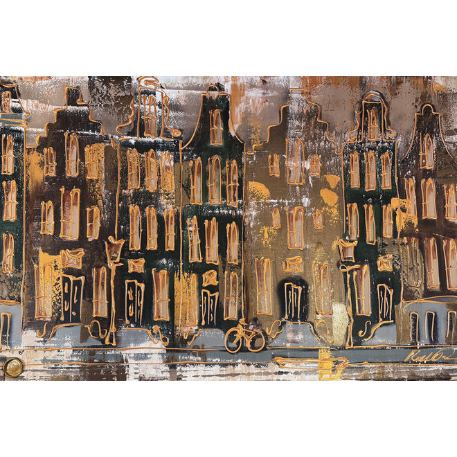 Painting- 100x150cm - Rick Triest - Amsterdam LUXURY style - grachten gevels in omber & Gold #18