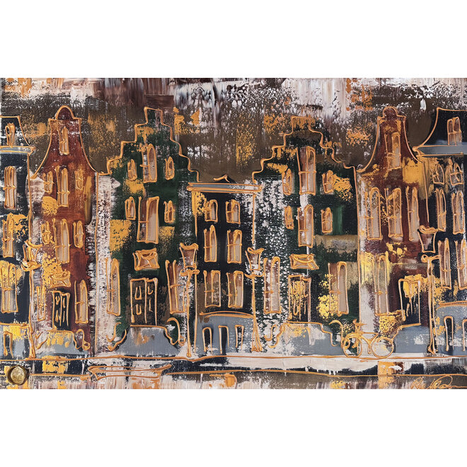Painting- 100x150cm - Rick Triest - Amsterdam LUXURY style - grachten gevels in omber & Gold #20
