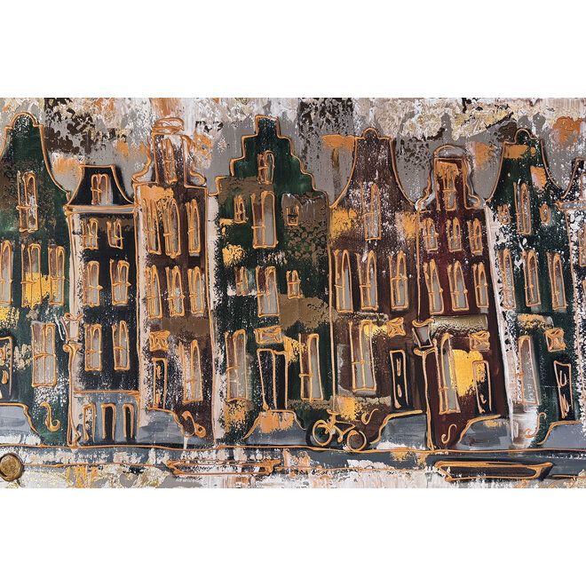 Painting- 100x150cm - Rick Triest - Amsterdam LUXURY style - grachten gevels in omber & Gold #21