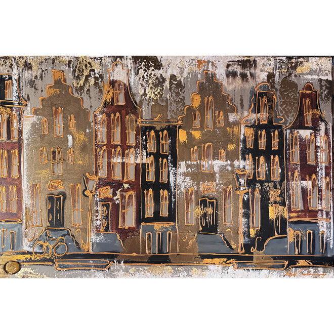 Painting- 100x150cm - Rick Triest - Amsterdam LUXURY style - grachten gevels in omber & Gold #22