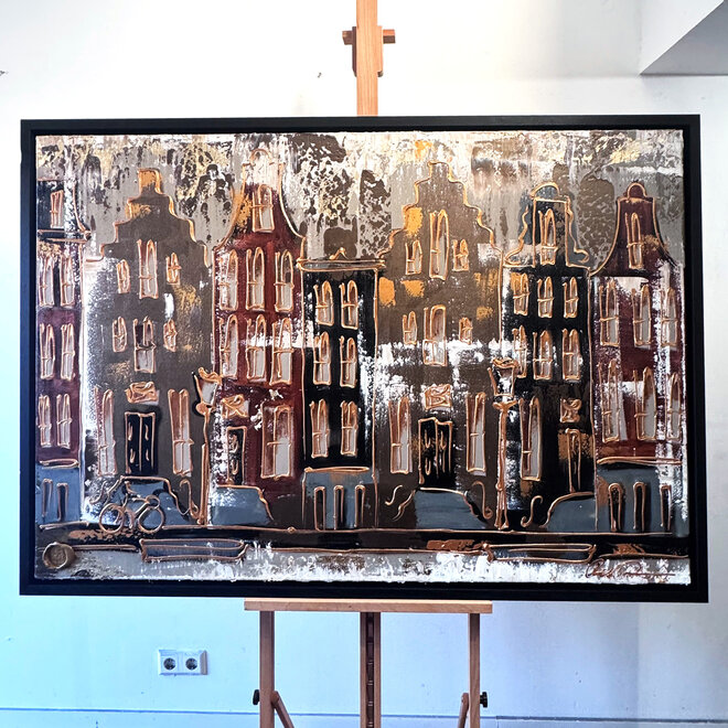 Painting- 100x150cm - Rick Triest - Amsterdam LUXURY style - grachten gevels in omber & Gold #22