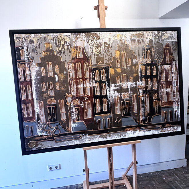 Schilderij- 100x150cm - Rick Triest - Amsterdam LUXURY style - grachten gevels in omber & Gold #22