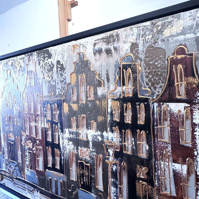 Schilderij- 100x150cm - Rick Triest - Amsterdam LUXURY style - grachten gevels in omber & Gold #22