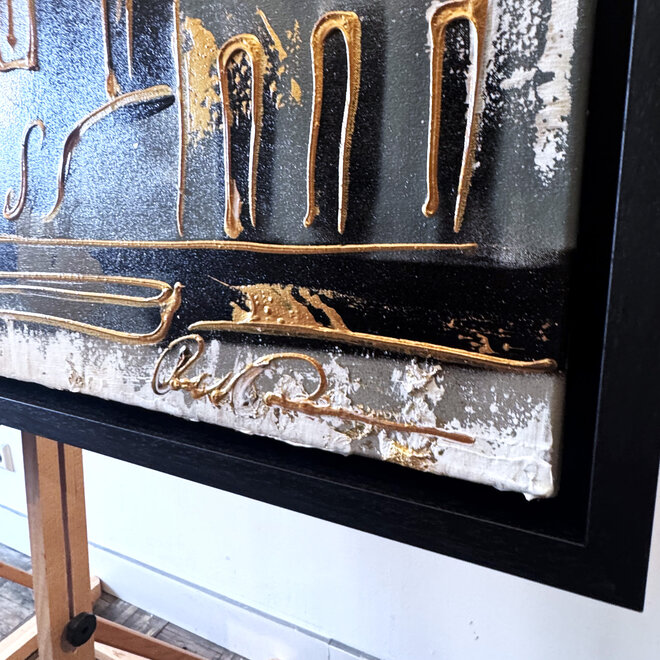 Schilderij- 100x150cm - Rick Triest - Amsterdam LUXURY style - grachten gevels in omber & Gold #22