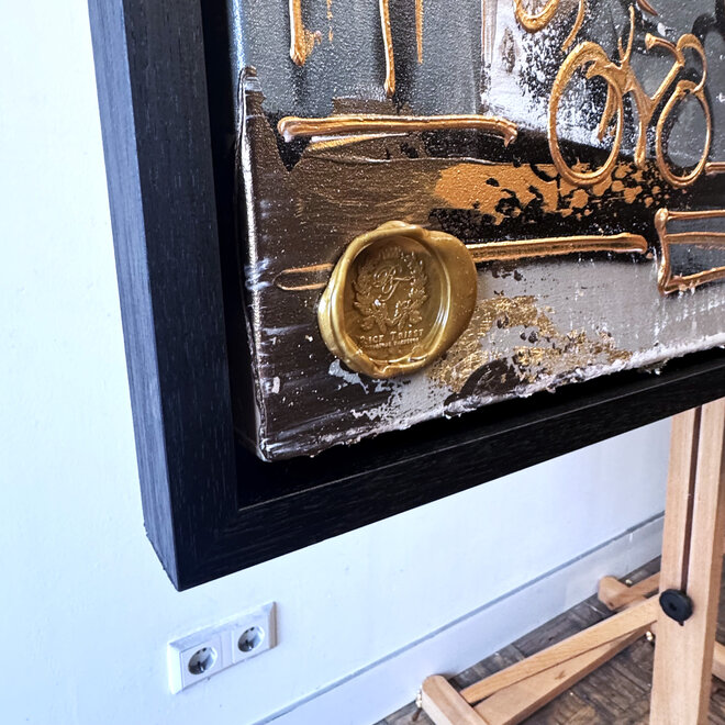 Schilderij- 100x150cm - Rick Triest - Amsterdam LUXURY style - grachten gevels in omber & Gold #22