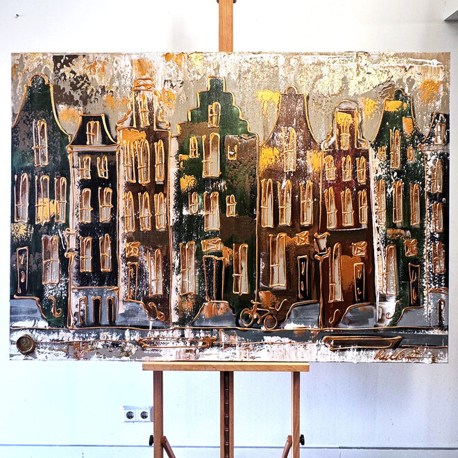 Schilderij- 100x150cm - Rick Triest - Amsterdam LUXURY style - grachten gevels in omber & Gold #21