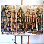 Painting- 100x150cm - Rick Triest - Amsterdam LUXURY style - grachten gevels in omber & Gold #21