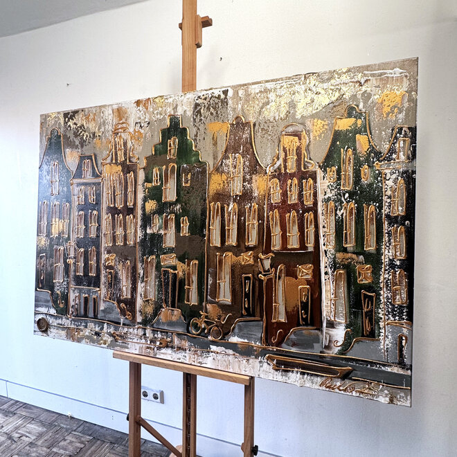 Painting- 100x150cm - Rick Triest - Amsterdam LUXURY style - grachten gevels in omber & Gold #21