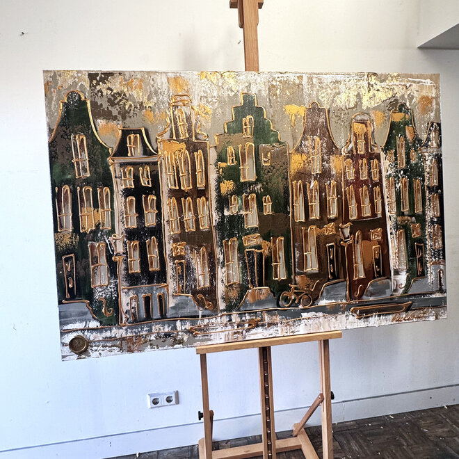 Painting- 100x150cm - Rick Triest - Amsterdam LUXURY style - grachten gevels in omber & Gold #21