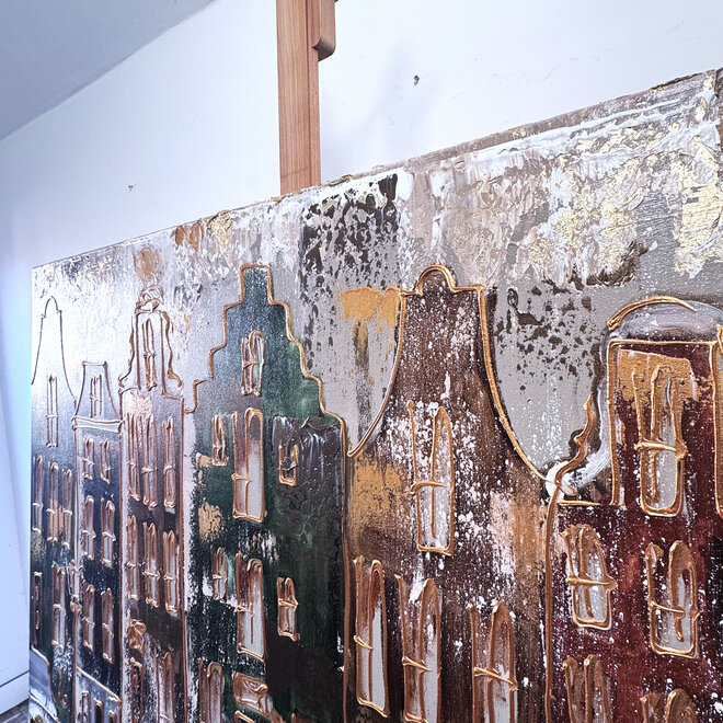 Schilderij- 100x150cm - Rick Triest - Amsterdam LUXURY style - grachten gevels in omber & Gold #21