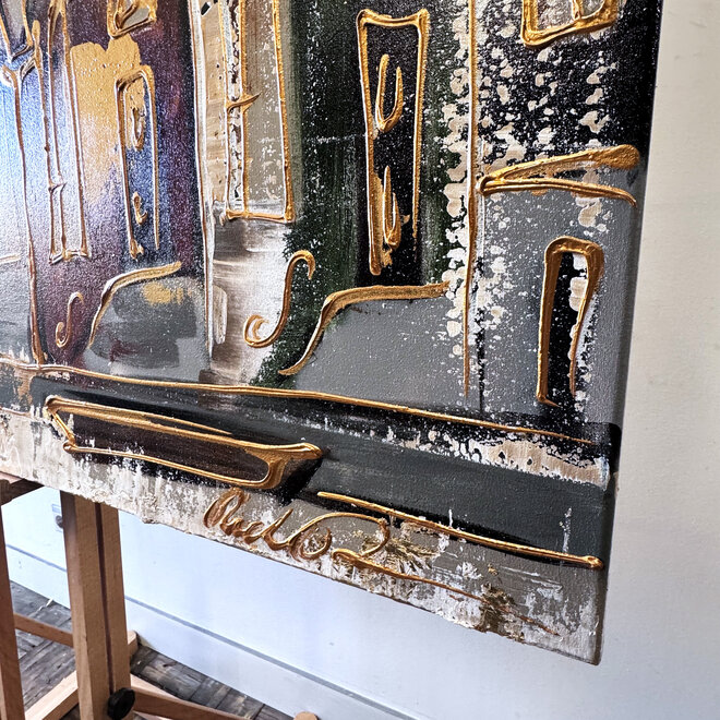 Painting- 100x150cm - Rick Triest - Amsterdam LUXURY style - grachten gevels in omber & Gold #21