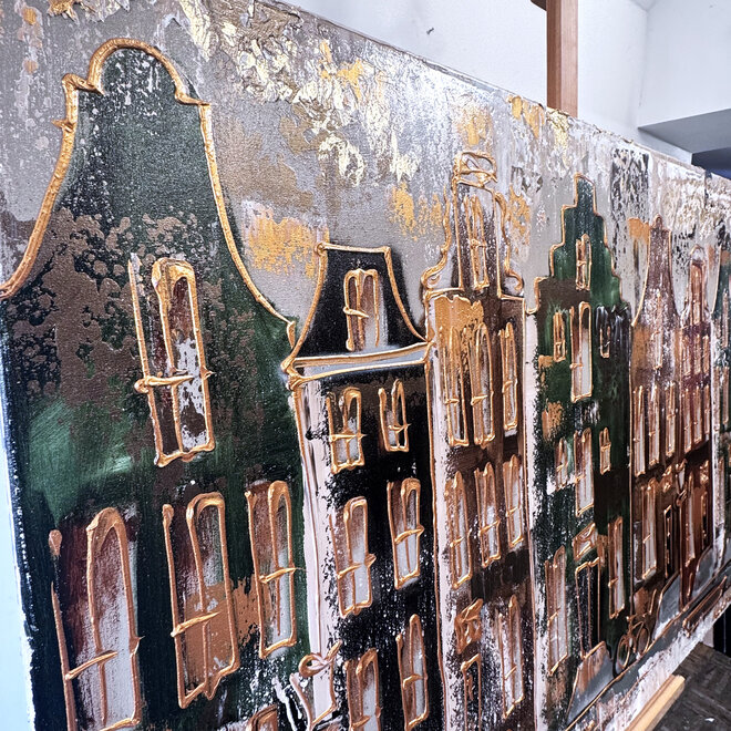 Schilderij- 100x150cm - Rick Triest - Amsterdam LUXURY style - grachten gevels in omber & Gold #21