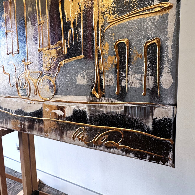 Schilderij- 100x150cm - Rick Triest - Amsterdam LUXURY style - grachten gevels in omber & Gold #20