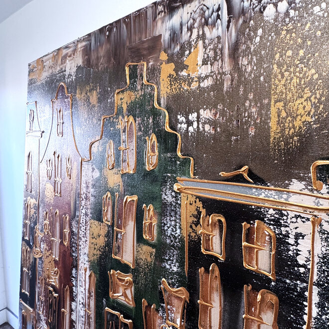 Schilderij- 100x150cm - Rick Triest - Amsterdam LUXURY style - grachten gevels in omber & Gold #20