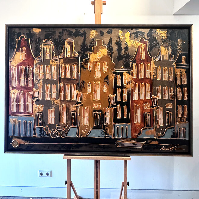 Painting- 100x150cm - Rick Triest - Amsterdam LUXURY style - grachten gevels in omber & Gold #19