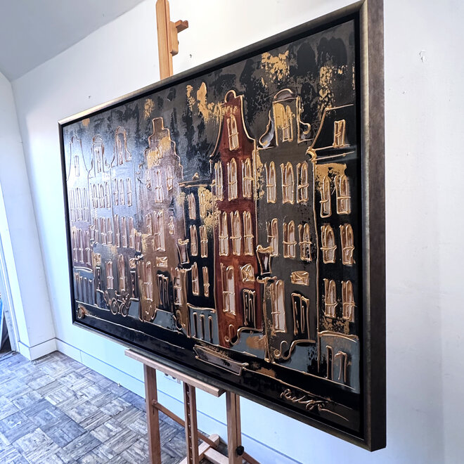 Schilderij- 100x150cm - Rick Triest - Amsterdam LUXURY style - grachten gevels in omber & Gold #19