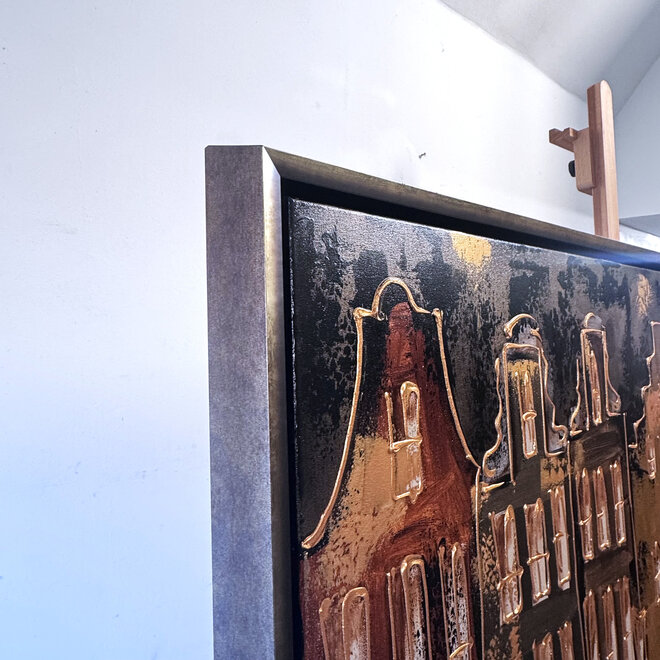 Schilderij- 100x150cm - Rick Triest - Amsterdam LUXURY style - grachten gevels in omber & Gold #19