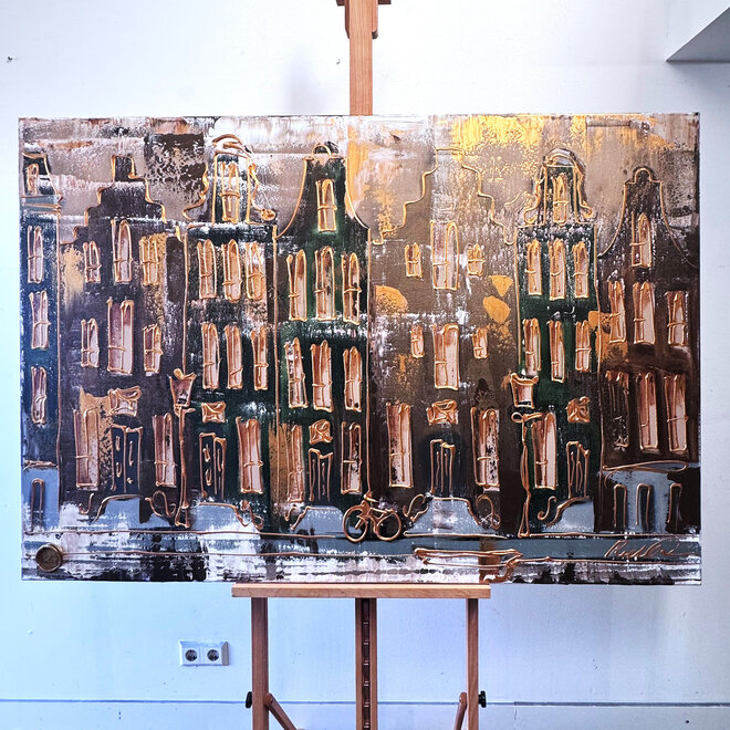Painting- 100x150cm - Rick Triest - Amsterdam LUXURY style - grachten gevels in omber & Gold #18