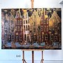 Schilderij- 100x150cm - Rick Triest - Amsterdam LUXURY style - grachten gevels in omber & Gold #17
