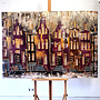 Schilderij- 100x150cm - Rick Triest - Amsterdam LUXURY style - grachten gevels in omber & Gold #16
