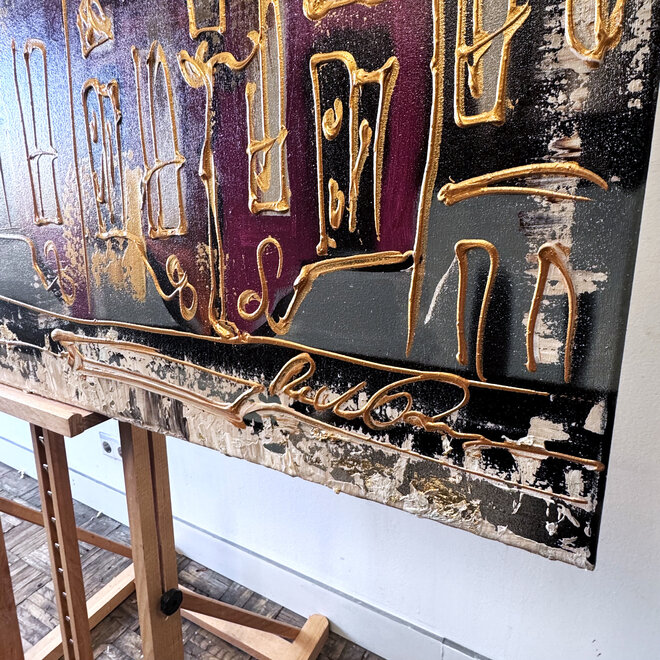Schilderij- 100x150cm - Rick Triest - Amsterdam LUXURY style - grachten gevels in omber & Gold #16