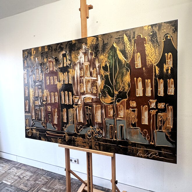 Painting- 100x150cm - Rick Triest - Amsterdam LUXURY style - grachten gevels in omber & Gold #15