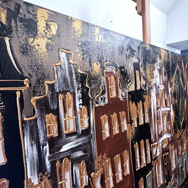 Painting- 100x150cm - Rick Triest - Amsterdam LUXURY style - grachten gevels in omber & Gold #15