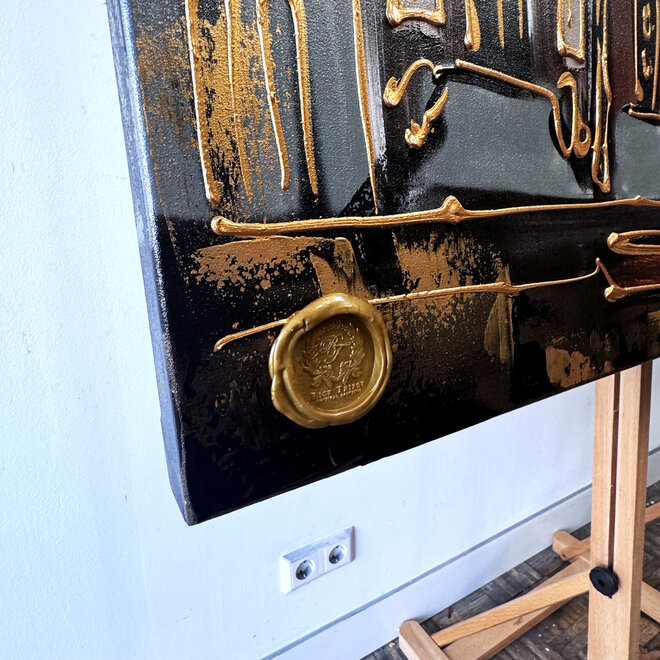 Schilderij- 100x150cm - Rick Triest - Amsterdam LUXURY style - grachten gevels in omber & Gold #15