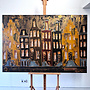 Painting- 100x150cm - Rick Triest - Amsterdam LUXURY style - grachten gevels in omber & Gold #14