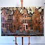 Schilderij- 100x150cm - Rick Triest - Amsterdam LUXURY style - grachten gevels in omber & Gold #12
